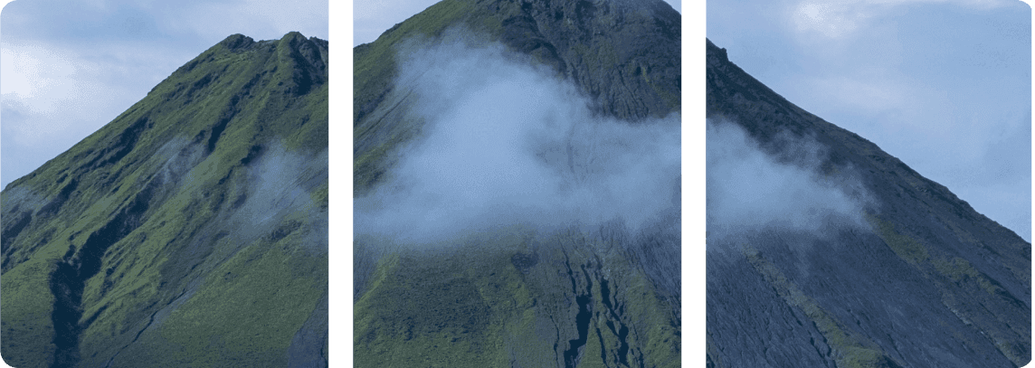 Overlay of the Arenal Volcano, graphic design for the 'About Us' section.